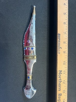 Vintage shami original dagger,hand tooled tin hilt and sheath stamped hand made