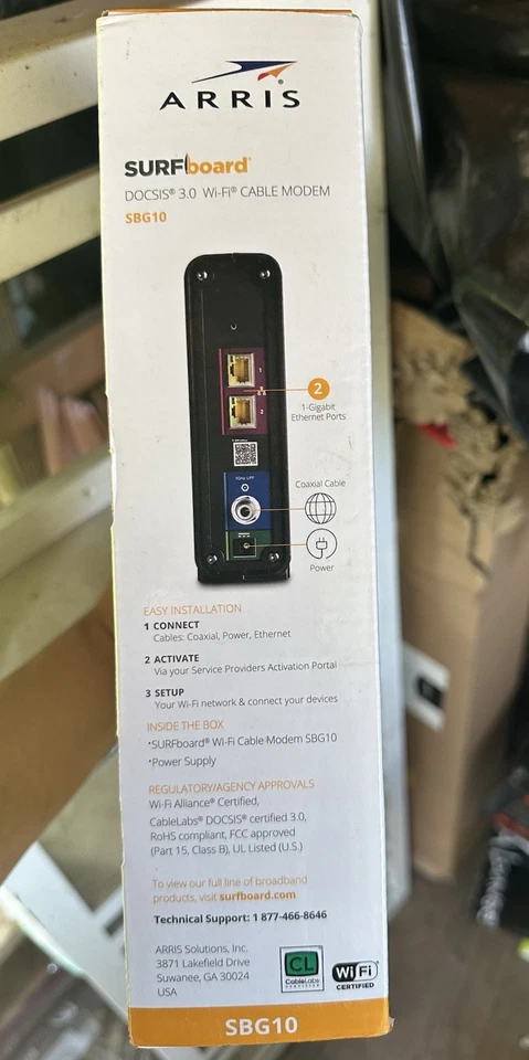 ARRIS SURFboard SBG10 DOCSIS 3.0 16 x 4 Gigabit Cable Modem & AC1600 Wi-Fi 5 G2 - Image 3 of 3