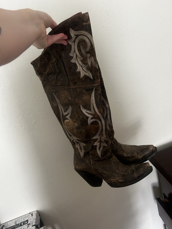 Dan Post Women’s Tall Brown Western Cowboy Boots Embroidered/White Stitch, 8.5