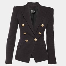 Balmain Black Tweed Double Breasted Blazer S