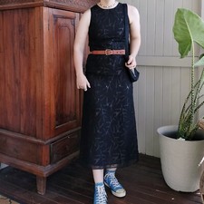 Vintage Womens 90s Midi Slip Dress Black Sparkle Formal Evening Goth Size 10