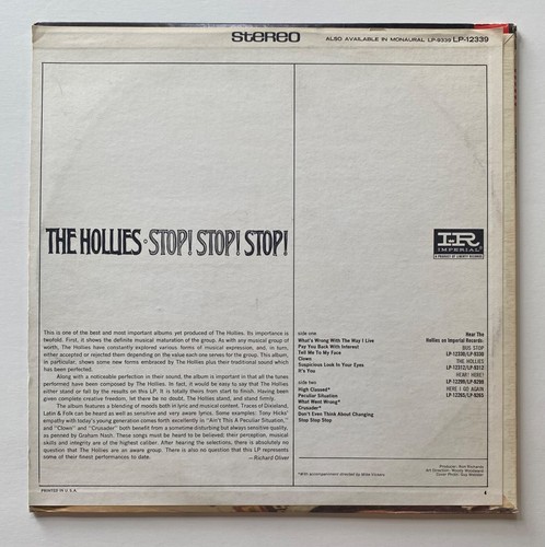 LP, The Hollies,"Stop! Stop! Stop!" Imperial LP 12339, Stereo, 1967, 1st Press? - Picture 3 of 20