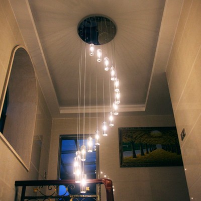 Crystal Cylinder LED Ceiling Lamp Stair Chandelier Lighting Loft Pendant Light