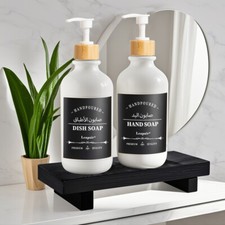 1/2x 500ml Soap Dispenser With Label Bamboo Pump Shampoo Body Wash Bottle Hanger