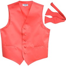 New polyester formal men's waistcoat tuxedo vest self tied bowtie coral 5XL 6XL
