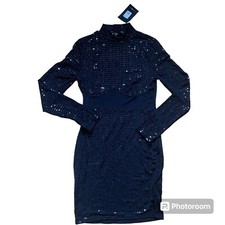 Fashion Nova Mini Dress Black Sequin Long Sleeves Women Size Large New With Tag.