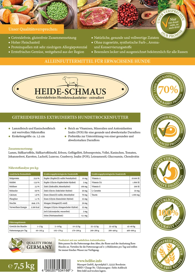 (4,93 EUR/kg) Bellfor Hundefutter Getreidefrei Sensible mit Lamm & Hase Heide- - Bild 3 von 4