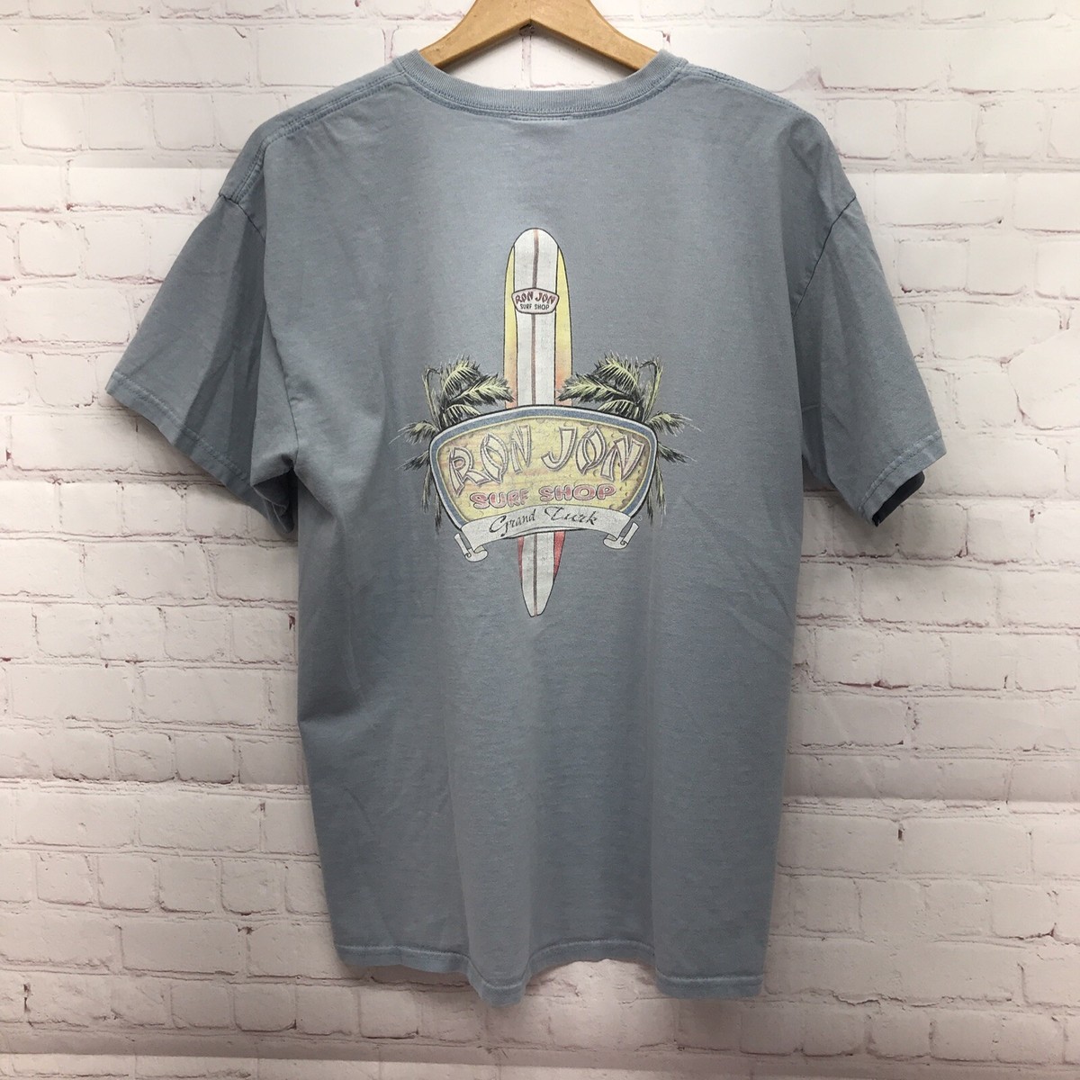 Ron Jon Surf Shop T-Shirt Men's Large Short Sleeve Grand Turk. Faded Green View 2