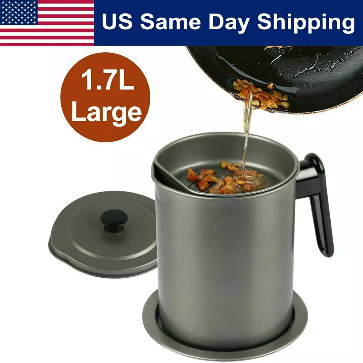 1.7L Bacon Grease Oil Container Keeper Storage Can with Mesh Strainer