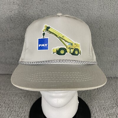 Pat Crane Construction Snapback Cap Dad Hat Beige Rope Machinery