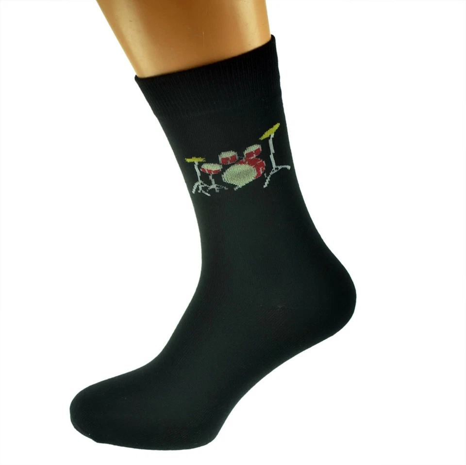 GTR-PRESTIGE GIFTWARE Pair of Drum Kit Design Woven Cotton Rich Socks UK Size 5-12 X6S021