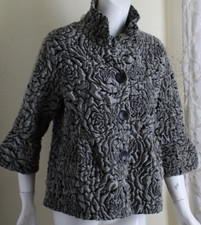 Damee Sz M Green Gray Rose Floral Textured Swing Jacket 3/4 Funky Art-to-wear