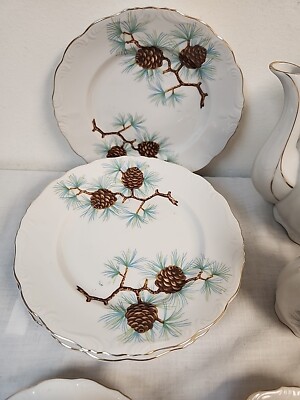 cup and cone 3点セット VINTAGE Ucagco Pine Cones Tea Set Plates Coffee Pot Cups Saucers