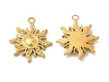 Sonne Edelstahl 18k (IP) vergoldet 2 Anhänger Charms basteln auffädeln #S828