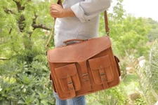 Business Satchel Handbag New Vintage Men Brown Leather Messenger Shoulder Bag