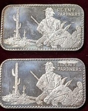 Vintage Silent Pardners By The Great H. Alvin Sharpe Great West 1oz Silver Bar 113.93 per troy oz