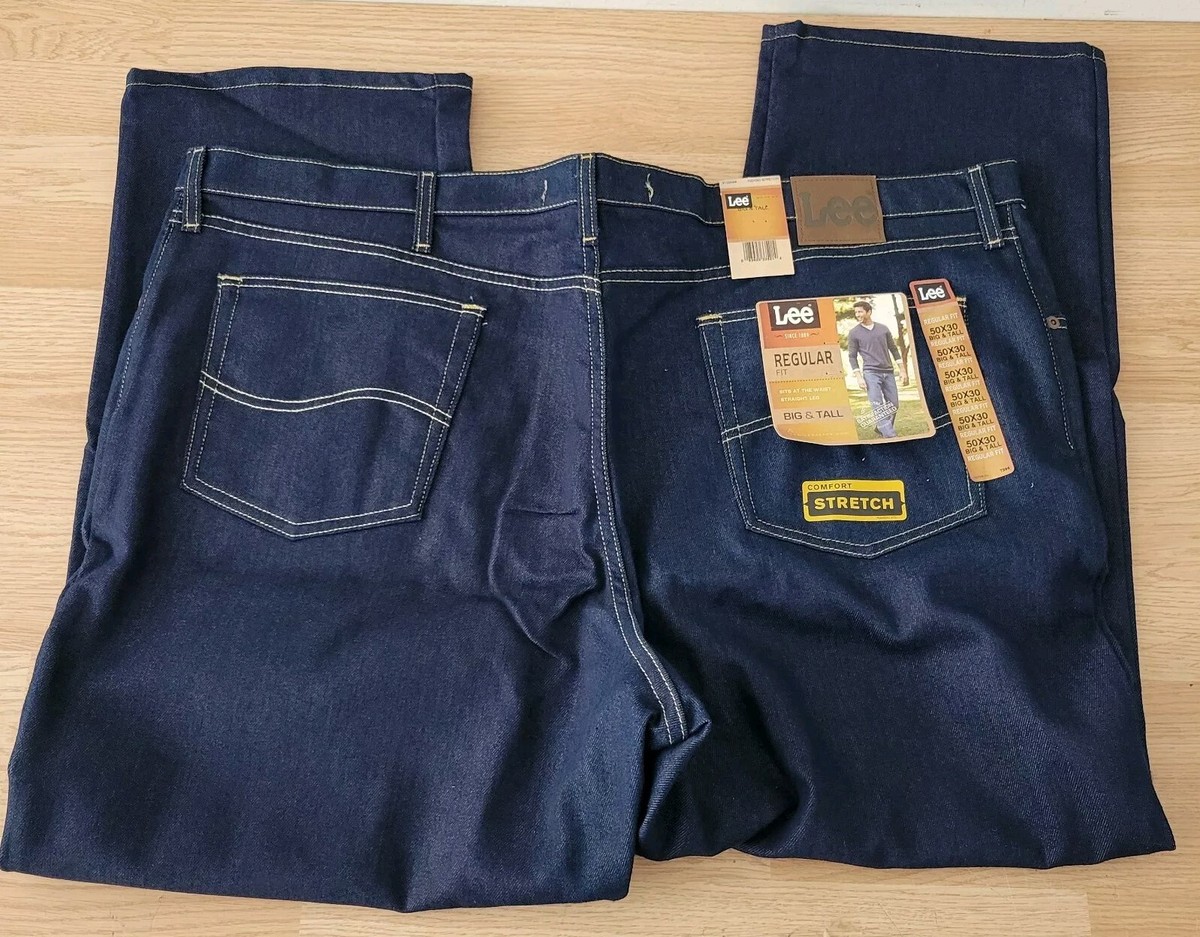 Straight Leg Regular Lee Jeans 50x30 Big Tall Stretch Dark Blue