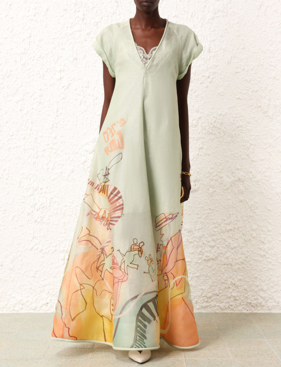 AUTHENTIC ZIMMERMANN MATCHMAKER POSTER V NECK MAXI DRESS