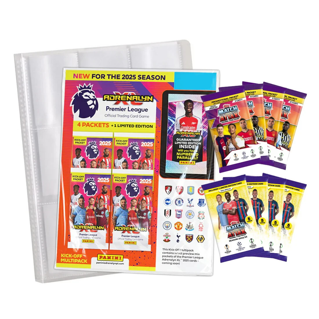 SOCCER COLLECTOR STARTER PACK ALBUM, 72 CARDS + 9 LIMITED EDITION PANINI & TOPPS