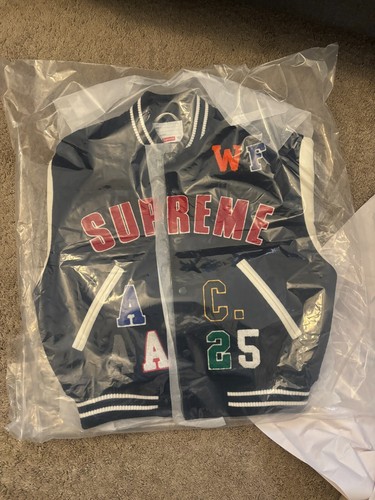 SUPREME PRAISES VARSITY JACKET NAVY SZ SMALL