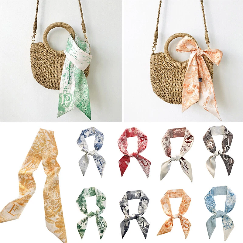 10 Women Silk Scarf Handbag Handle Scarves Wrap Purse Hair Bow Mini Long  Ribbon