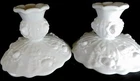Pr Vintage Fenton Milk Glass Cabbage Rose Candle Holders