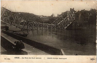 Old postcard Le Pont de CREIL destroyed (423963)