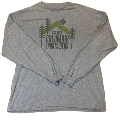 Columbia Men's XL Gray Long Sleeve T-Shirt Outdoor Adventure Graphic Crew  Neck