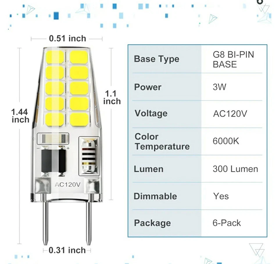 6Pcs G8 Led Bulb Dimmable 120v T4 Bulb 20w Warm White 3000k Under Cabinet Light - Image 3 of 4