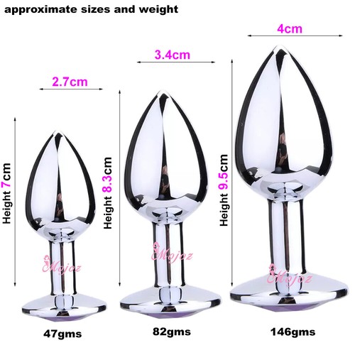Metal Tear Drop Butt Plug 3 Sizes Silver Crystal Jewel Sex Toy Anal plugs beads - Picture 3 of 48