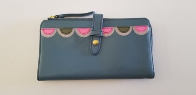 Fiona Leather Tab Wallet Clutch Blue 