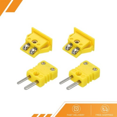 2Sets K Type Thermocouple Wire Connectors Male Panel Temperature 200°C Yellow