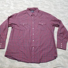 Wrangler Western Shirt Mens XL Red Pearl Snap Long Sleeve Check Rodeo Ranch