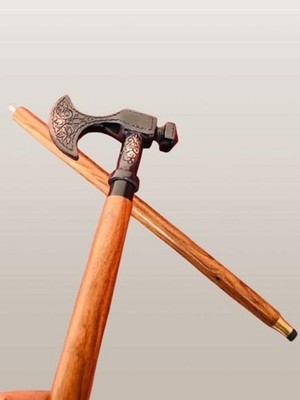 Victorian Axe Head Handle Walking Stick Handmade vintage Cane For Gentleman Gift