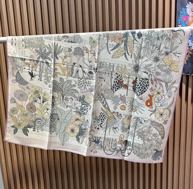 70% Cashmere 30% Silk Neckerchief Shawl plant Print 35'' Scarf Bandana Wrap new