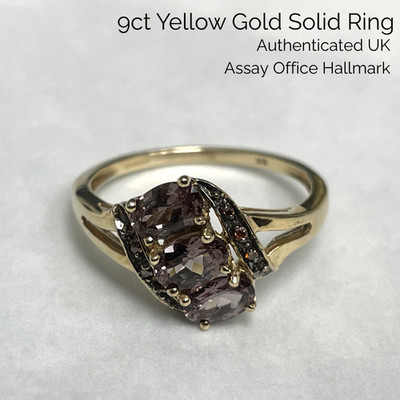 9ct Yellow Gold Ring Quartz and Diamond Stones UK Hallmarked Ring Size S