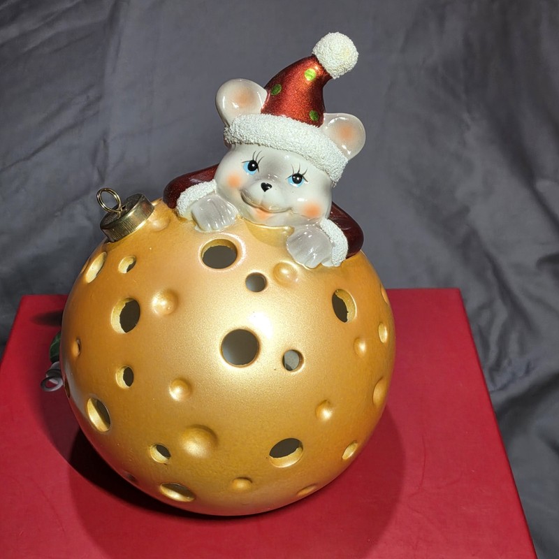 Large Mouse Ceramic Ball Christmas Decoration Light Changing Gold Ornament