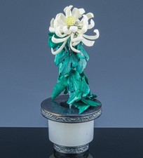 VERY FINE ANTIQUE CHINESE WHITE JADE ARCHERS RING SILVER FLOWER POT STUDY