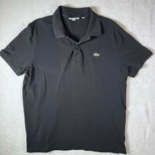 Lacoste Black Green Mens Medium Short Sleeve Button Up Slim Fit Logo Polo Shirt