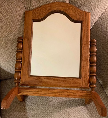 Vintage Wood Tabletop Dresser Vanity Swivel Mirror
