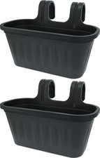 2 x Large Grey Hanging Planter Garden Balcony Fence Railing Flower Plant Pot