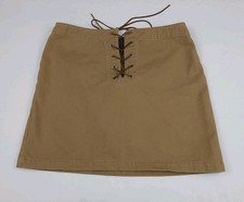 Vintage 90s Ralph Lauren Tan Cotton Leather Lace Tie Skirt RL Sport Country Sz 8