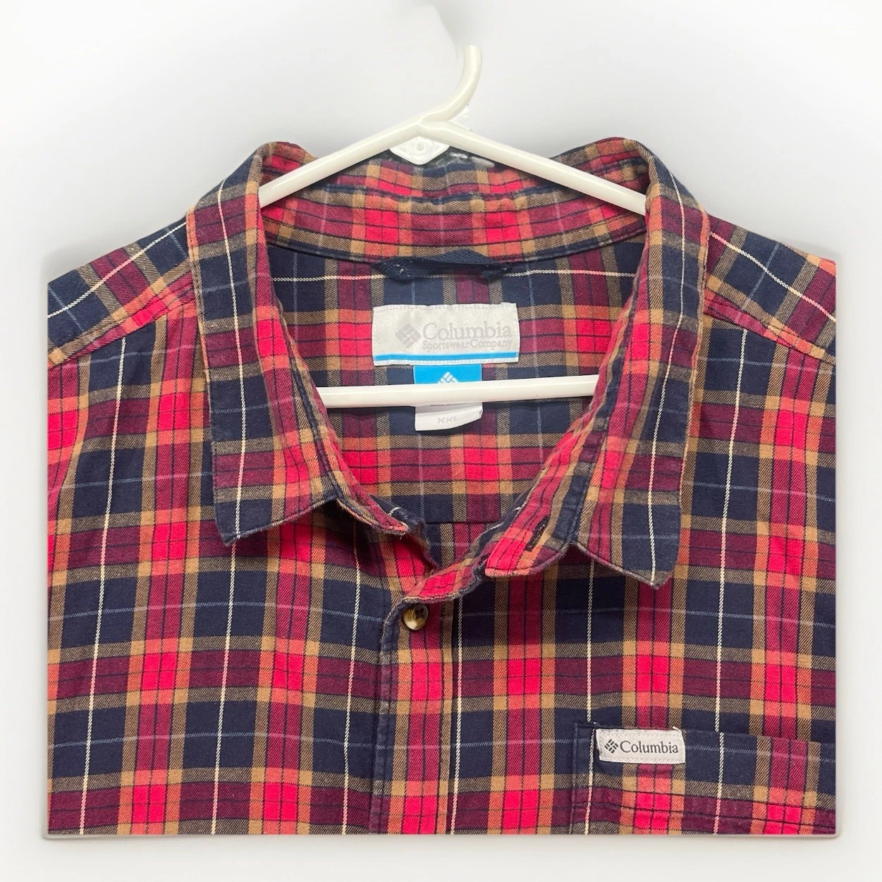 Columbia Lightweight Flannel Button Long Sleeve Shirt, Men 2XL, Red Plaid Check