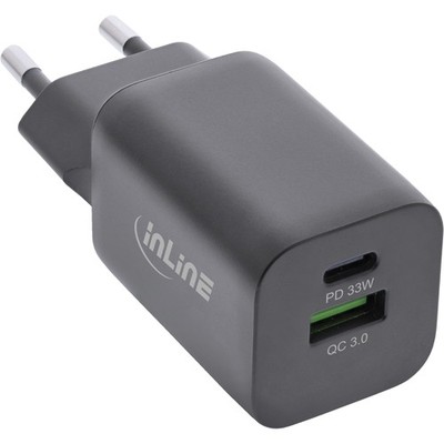 InLine  Power Delivery + Quick Charge USB Netzteil, 33W, USB-A + USB-C  schwarz