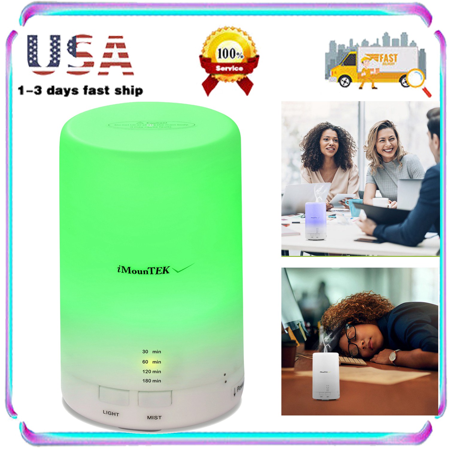 W/ 7 Color Led Light &4 Timer Settings For Office Home