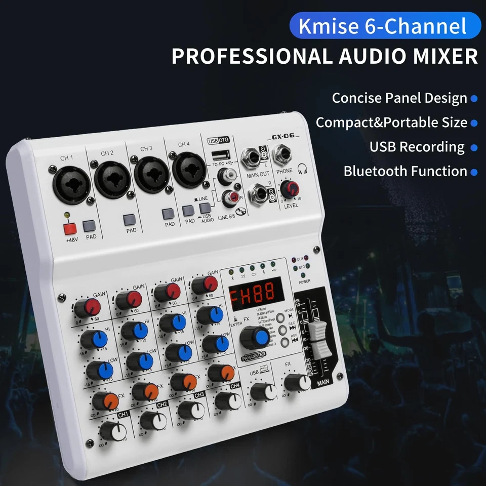 6-Channel Audio Mixer with 99 Sound Effects for PC,Portable Sound Mixing Con... - Image 2 of 4