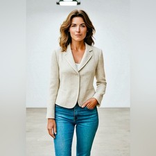 Boutique Cream Boucle Talored Blazer with Notched Lapel
