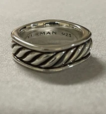 David Yurman Men’s Sculpted Cable Narrow Square Ring Sterling Silver Size 9.25