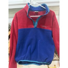 LL Bean Kids Fleece Pullover Colorblock Snap Neck Vintage Style unized