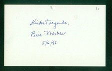 424, Billy Werber, Original Signed/Autograph, Index Card, Reds, 